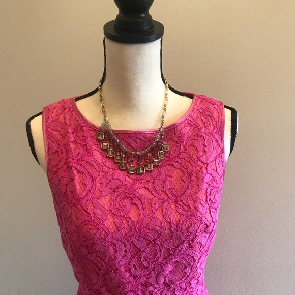 Adrianna Papell Hot Pink Lace Dress Size 6 - Picture 5 of 7